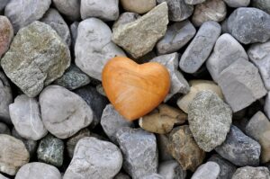 heart, wooden heart, stones
